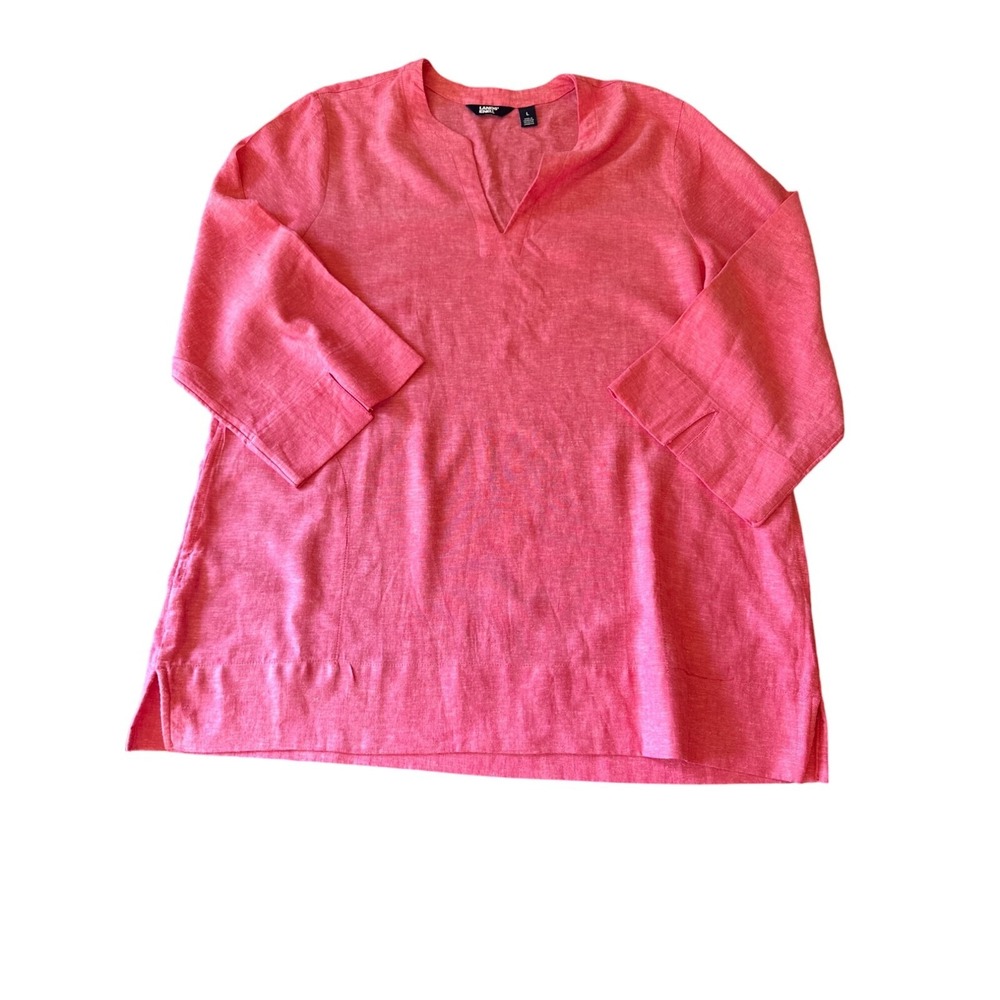 Lands End Womens Pink Linen-Viscose Blend Tunic Top Size Large 3/4 Sleeves
